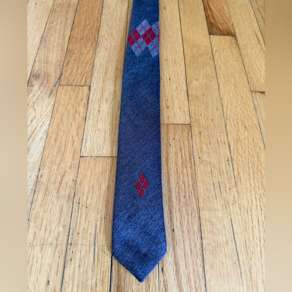 Paco Rabanne Tie Navy Red Argyle Slim Vintage Style Mens Necktie